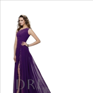 Purple One Shoulder Sleeveless Maxi Formal Dress, Small size